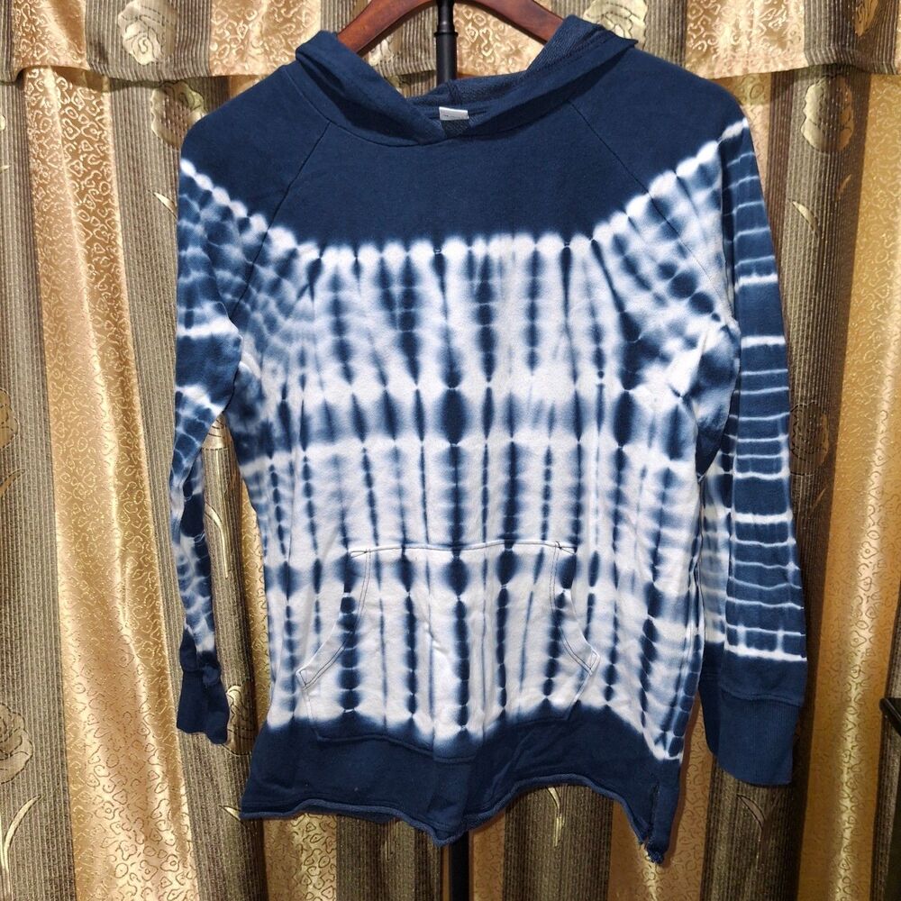 Old Navy Girls XL 14 Blue White Tie Dye Hoodie Pullover Sweatshirt Shibori